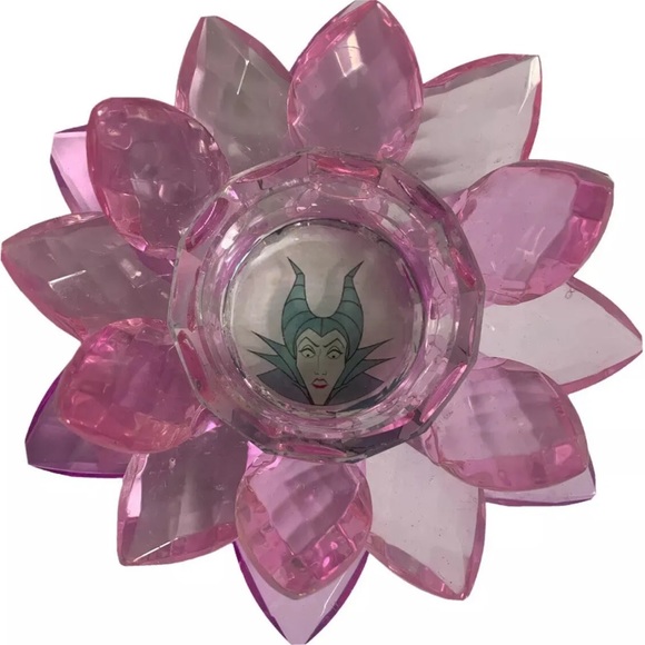 Maleficent Disney Villain Candle Votive Pink Flower Rose Glass Candle Holder New - Picture 2 of 7